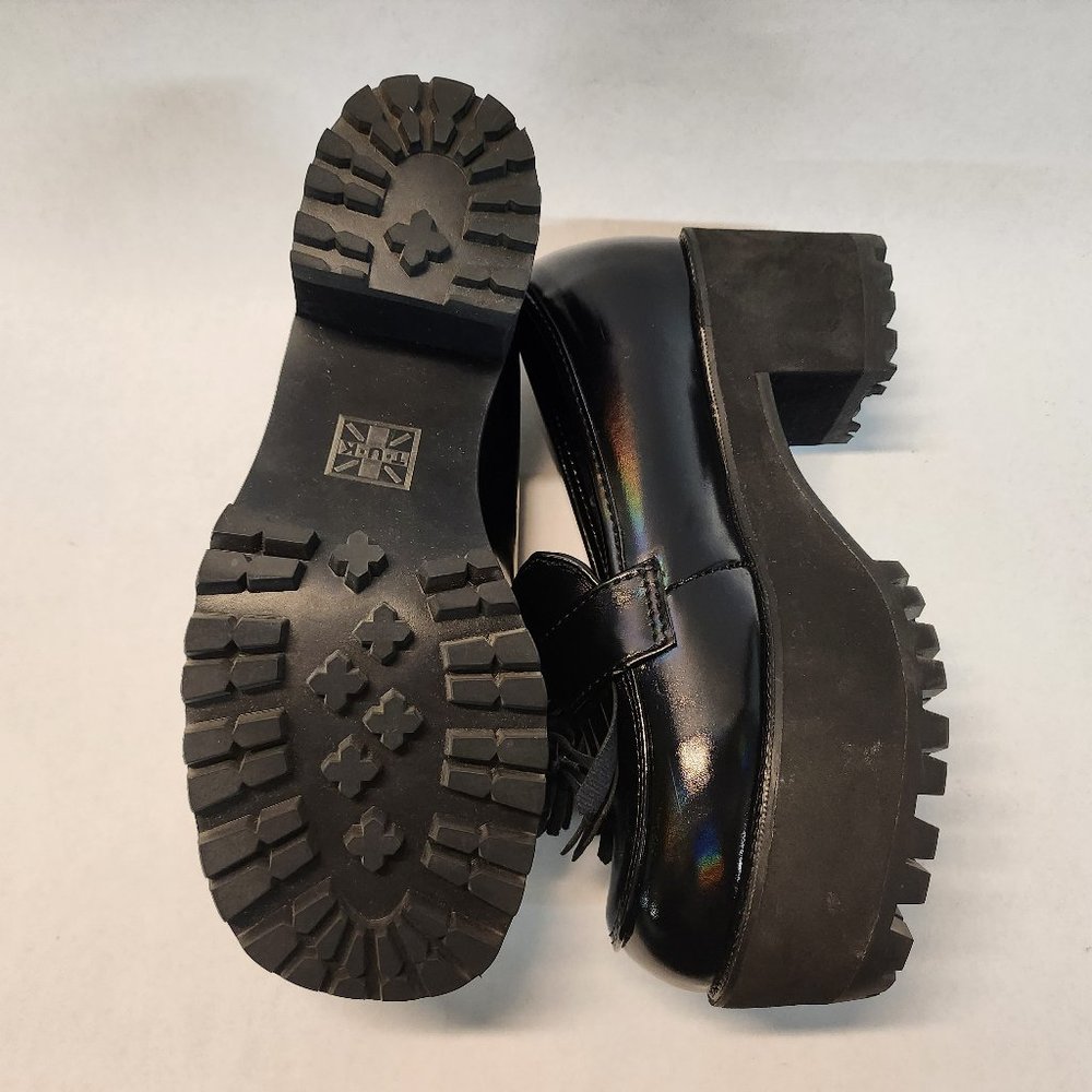 TUK Black Oil Haze Fringe Loafer Platform